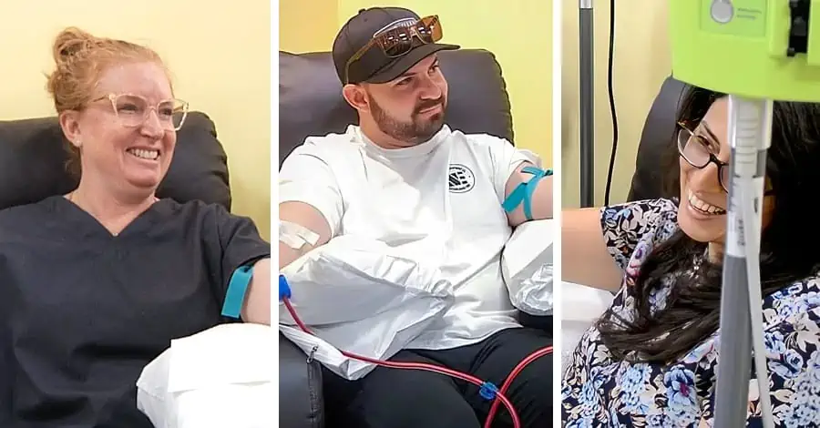 Lauri receiving a High Dose Ozone Therapy treatment, Cameron receiving an EBOO treatment and Heydieh getting her arm wrapped in Coban after a High Dose Vitamin C IV.