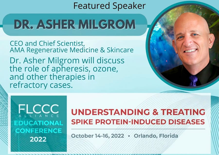 Dr. Asher Milgrom was a featured speaker at the FLCCC Educational Conference in October. He gave a presentation on the role of EBOO /F apheresis, high dose ozone therapy and various IV therapies such as Methylene Blue, High Dose Sodium Ascorbate, NAD and others in the treatment of Long COVID.