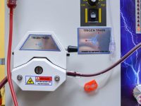Technical close-up of the TRIGEN TR40N pump on the EBOO (Extracorporeal Blood Oxygenation and Ozonation) device.