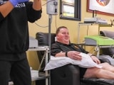 A patient relaxes while receiving a 10 pass ozone therapy treatment.